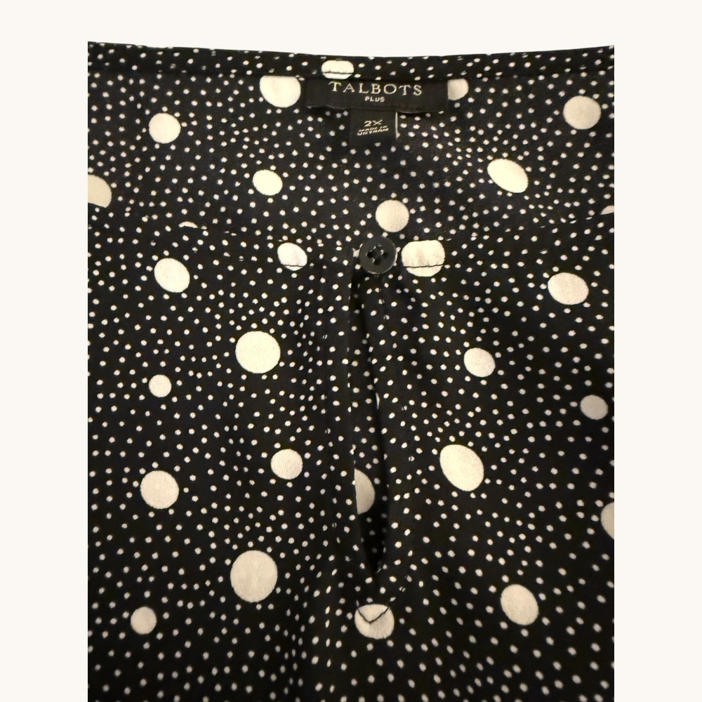 Talbots Womens 2X Black Polka Dot 3/4 Tie Sleeve Keyhole Neck Blouse Classic - Picture 7 of 12